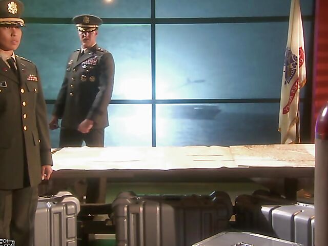 Army girl Max Mikita gets her shaved asian pussy licked and fucked in red stockings