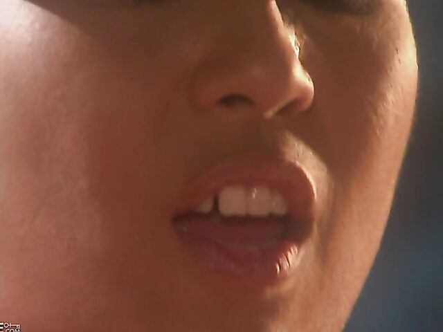 Army girl Max Mikita gets her shaved asian pussy licked and fucked in red stockings