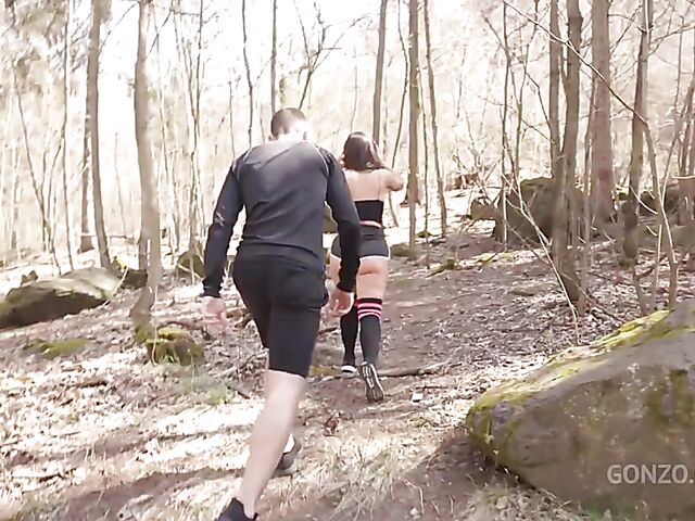 Forest anal and interracial DAP gangbang with big ass sporty chick Kristy Black