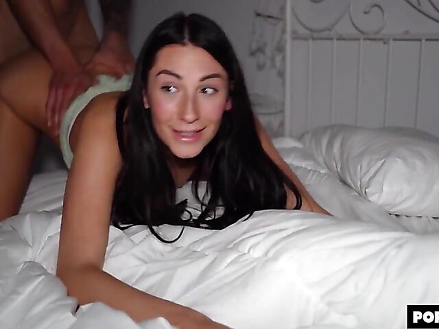 Hard fuck in the bedroom with horny brunette Juicy Alison