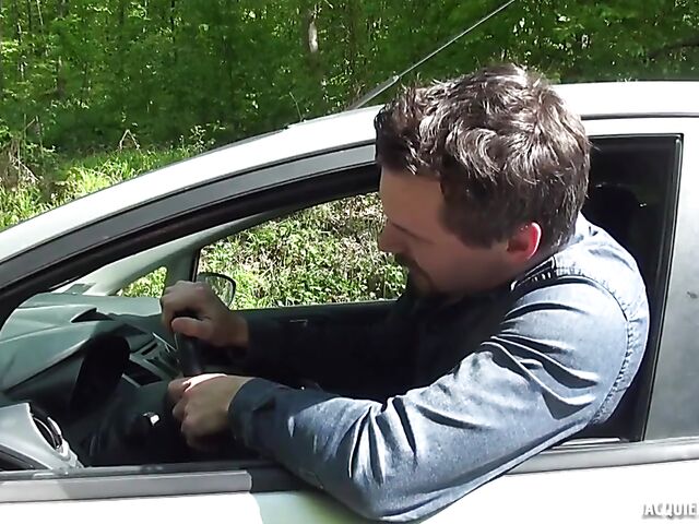 Outdoor DP in black stockings with stranded Elena Star