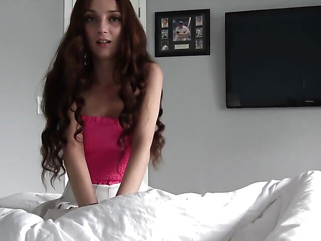 POV skirt fuck in bed with cute Macy Meadows