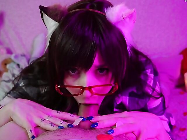 Enafox - Kinky big tits catgirl with glasses blowjob POV