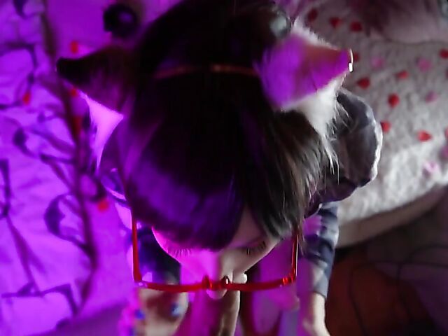 Enafox - Kinky big tits catgirl with glasses blowjob POV