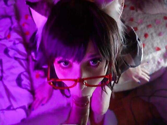 Enafox - Kinky big tits catgirl with glasses blowjob POV