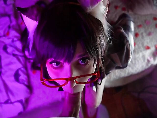 Enafox - Kinky big tits catgirl with glasses blowjob POV