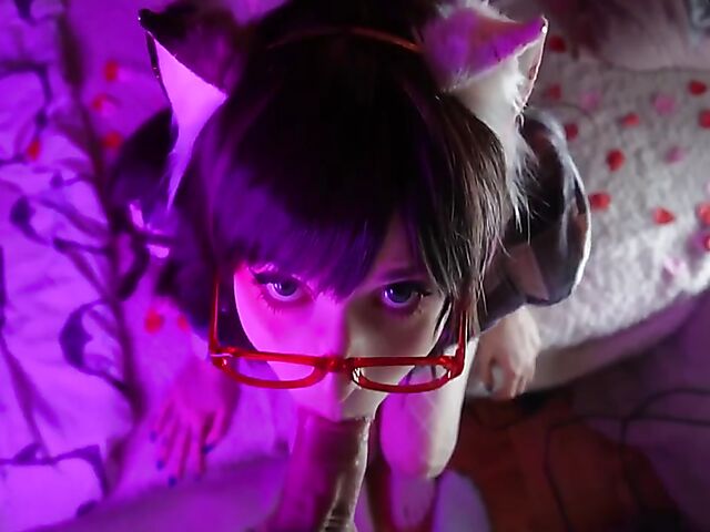 Enafox - Kinky big tits catgirl with glasses blowjob POV