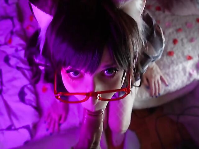 Enafox - Kinky big tits catgirl with glasses blowjob POV