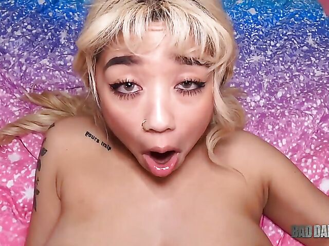 Gia DiBella - Shaved asian teen POV sex with her stepdad