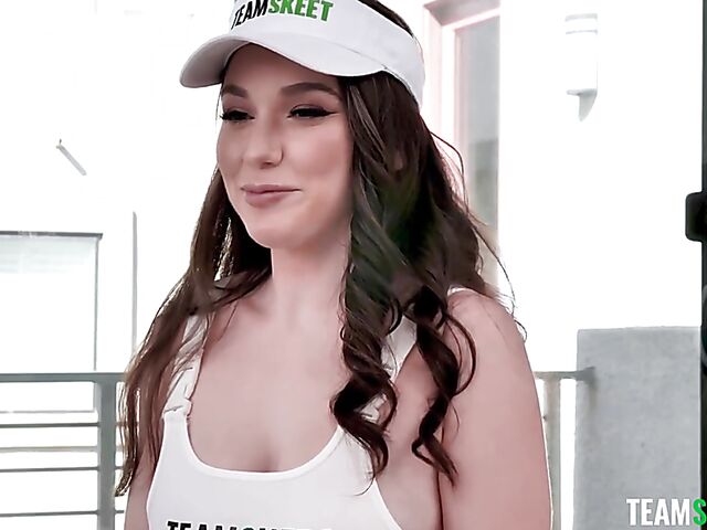 Natural tits tennis girl Lily Lou gets oiled up and fucked