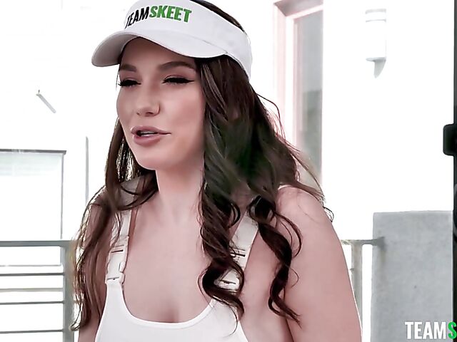 Natural tits tennis girl Lily Lou gets oiled up and fucked