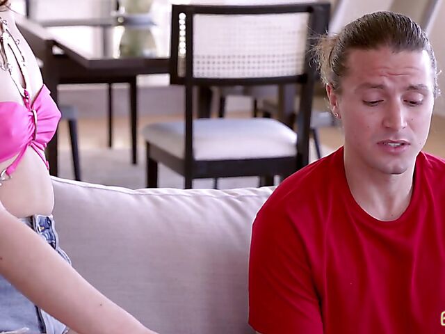 Petite teen Aria Valencia seduces her stepbrother with her small tits