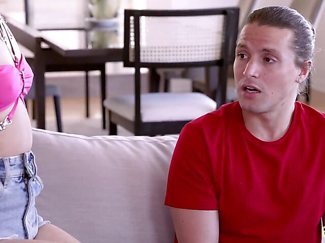 Petite teen Aria Valencia seduces her stepbrother with her small tits