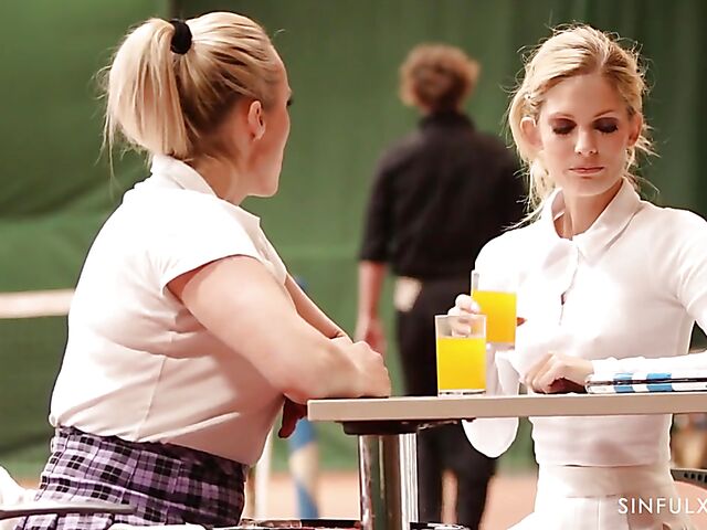 Tennis girls Lovita Fate and Candee Licious have hot lesbian sex after shower