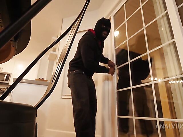 Tied anal with big titted Rebel Rhyder getting assfucked by a black robber in rough interracial anal porn