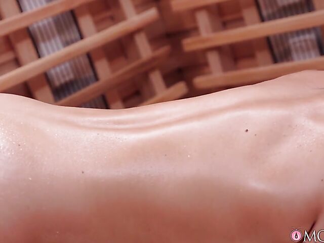 Big tits lesbian sauna and massage table sex with wet Crystal Swift and Lady Gang