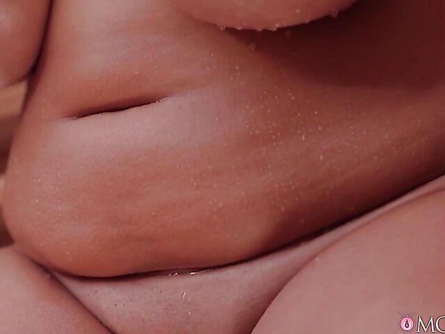 Big tits lesbian sauna and massage table sex with wet Crystal Swift and Lady Gang