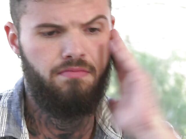 Blonde tranny with glasses Brittney Kade gets assfucked by a tattoo guy