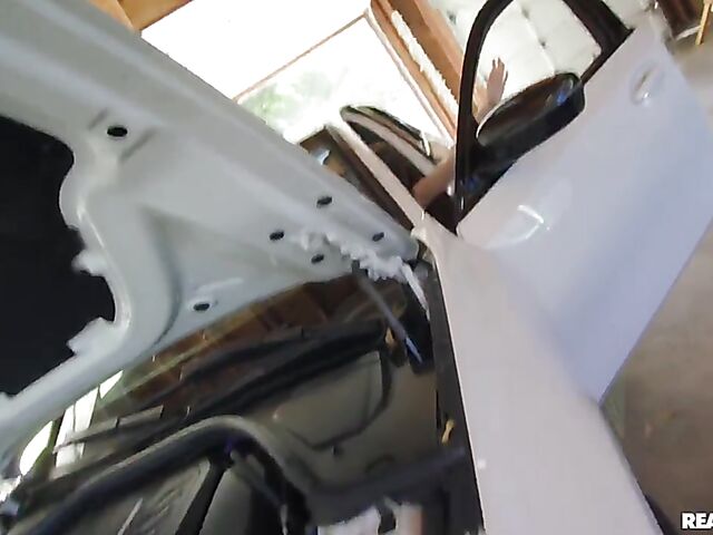 POV garage sex in a mini dress with seductive Hazel Moore