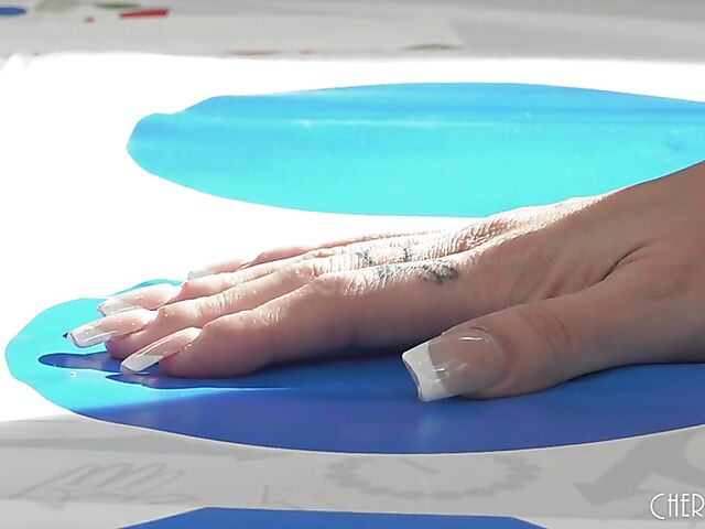 Disabled cuckold husband watches Morgan Lee get pounded on a Twister mat