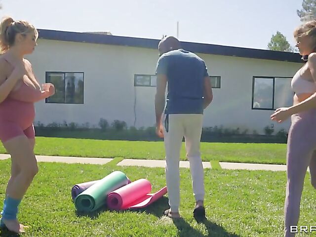 Outdoor yoga and threesome interracial fuck with Pristine Edge and Chloe Surreal