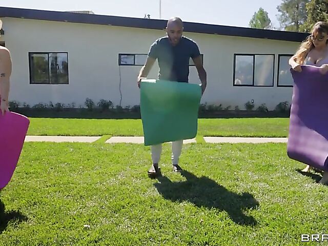 Outdoor yoga and threesome interracial fuck with Pristine Edge and Chloe Surreal