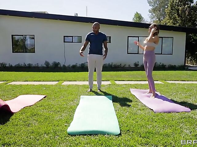 Outdoor yoga and threesome interracial fuck with Pristine Edge and Chloe Surreal