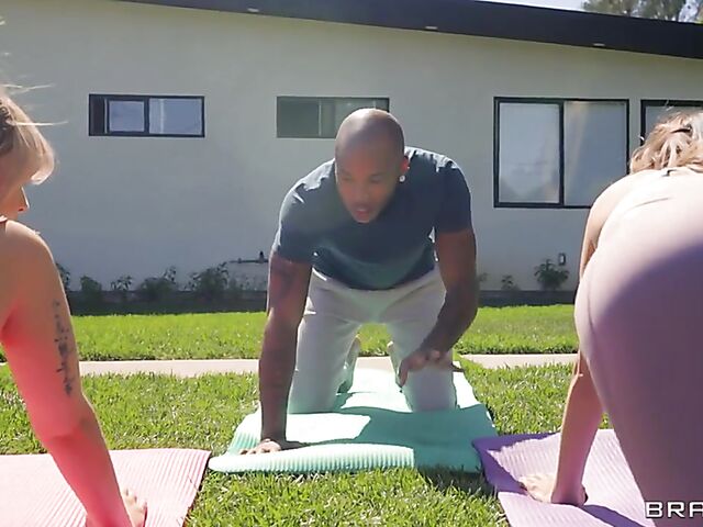 Outdoor yoga and threesome interracial fuck with Pristine Edge and Chloe Surreal