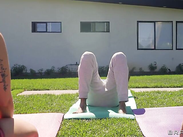 Outdoor yoga and threesome interracial fuck with Pristine Edge and Chloe Surreal