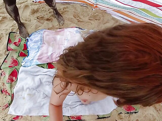 Interracial beach threesome with Cayenne Klein