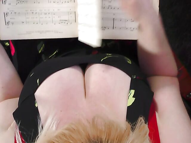 Chubby mom Jessie dildoing her snatch next to the piano