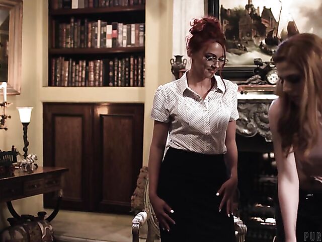 Scarlett Mae and Marie McCray lesbian passion by the fireplace