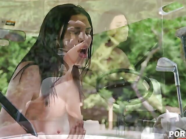 Outdoor interracial big tits sex with hot golf babe Kira Queen