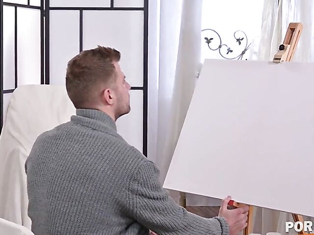 Blonde babe Sylvia Buntarka is a horny artist's model