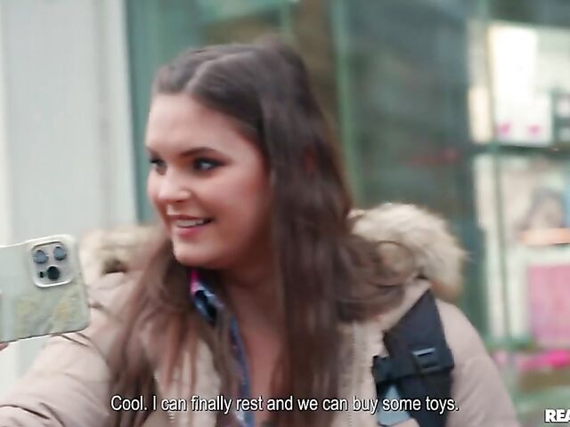 Busty lesbian Taylee Wood sharing a double ended dildo with Lilly Bella