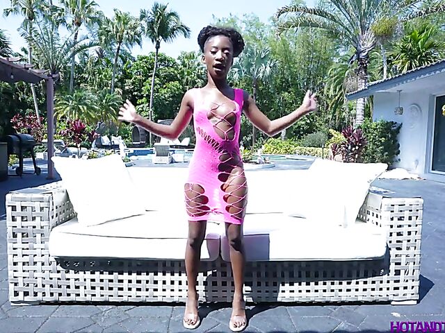 Mini Stallion - Small tits ebony interracial POV dicking outdoors