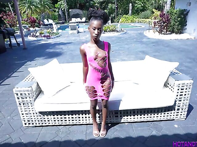 Mini Stallion - Small tits ebony interracial POV dicking outdoors