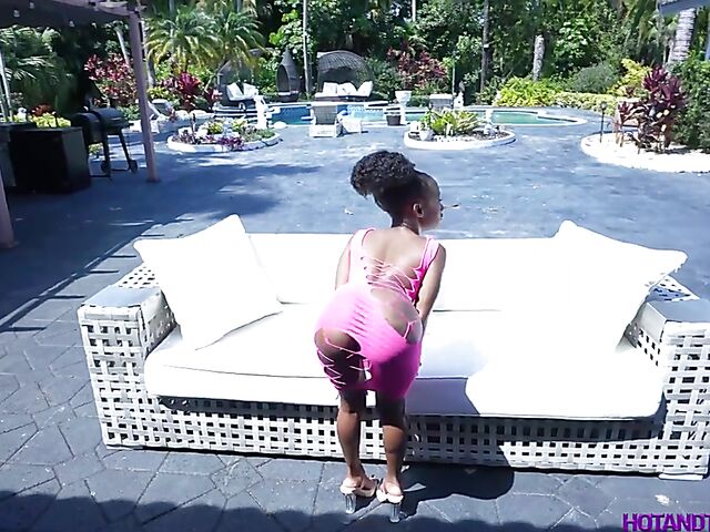 Mini Stallion - Small tits ebony interracial POV dicking outdoors