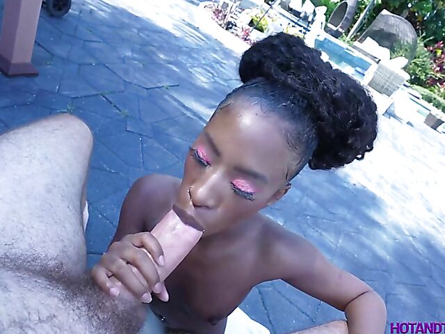 Mini Stallion - Small tits ebony interracial POV dicking outdoors