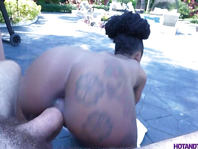 Mini Stallion - Small tits ebony interracial POV dicking outdoors