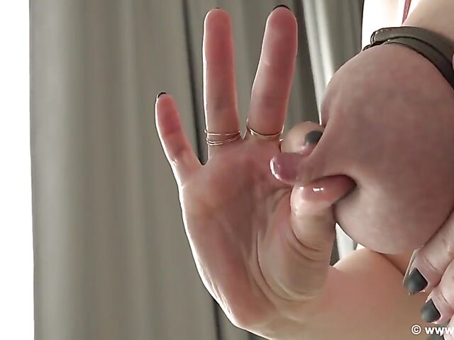 Sophia's lactating tits while ironing at home