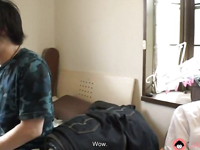 Shaved Japanese threesome with pornstar Yui Kawagoe making her shy fans cum in her pussy