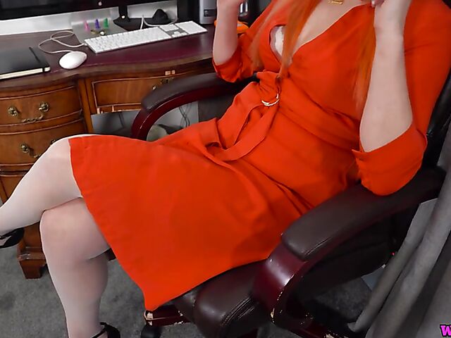 Lingerie-clad redhead masturbation encouragement with her magic wand featuring Auburn Fox