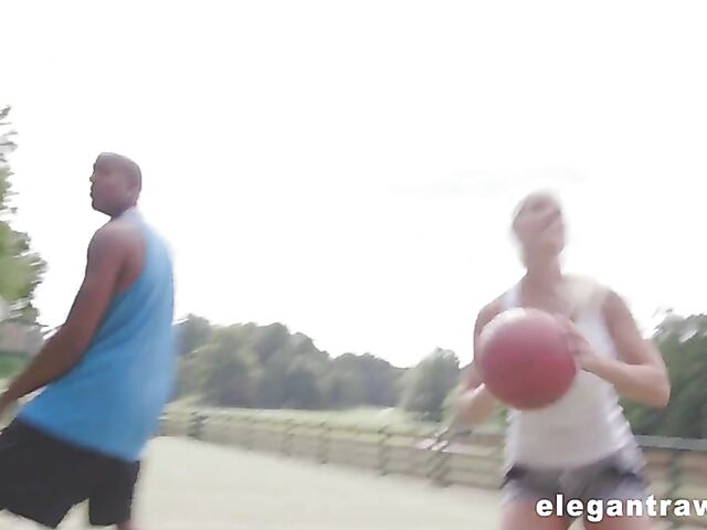 Sporty blonde Blanche Bradburry anal interracial fuck with a black guy