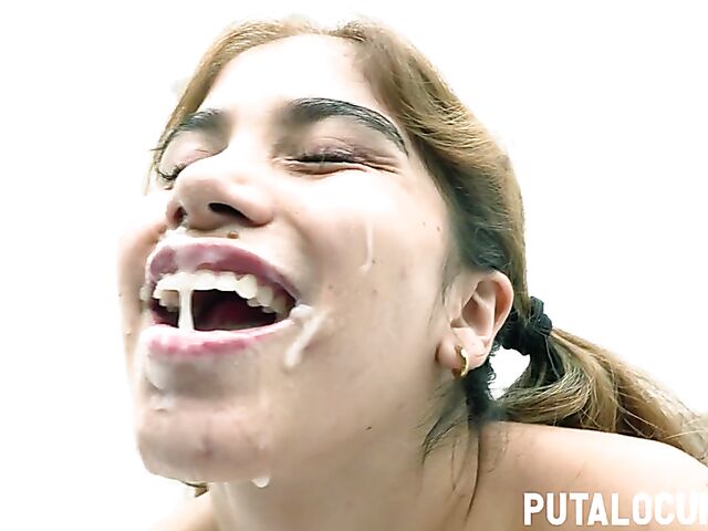 Spanish teen blowbang bukkake swallow featuring Marina Gold