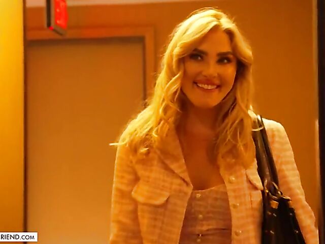 Beautiful blonde in sexy lingerie Kenzie Anne is his tonight's girlfriend