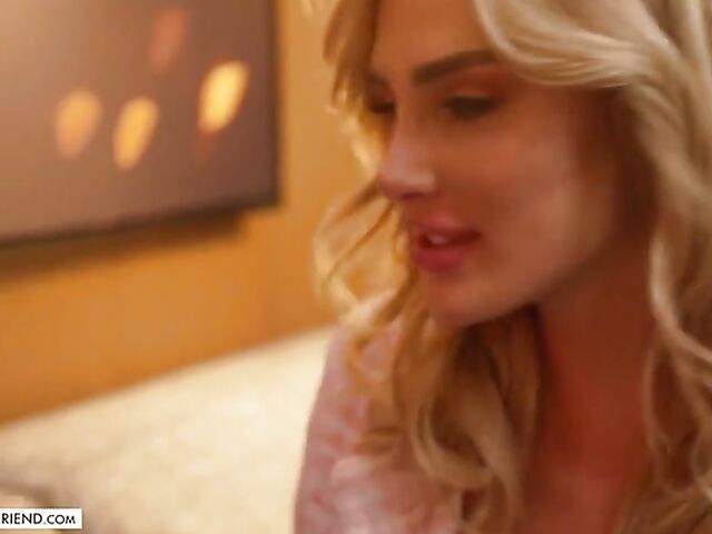 Beautiful blonde in sexy lingerie Kenzie Anne is his tonight's girlfriend