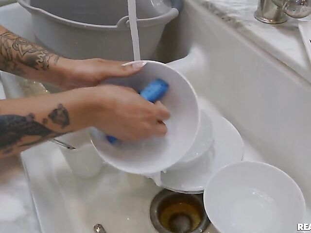 Sneaky sex with big natural tits girl Angel Youngs