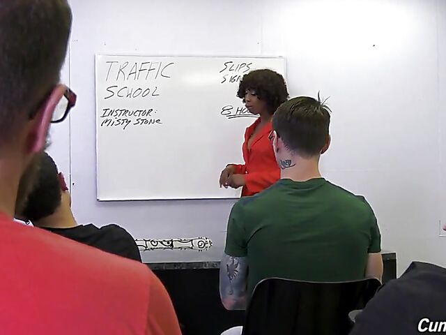 Interracial blow bang in the classroom with cum hungry ebony teacher Misty Stone