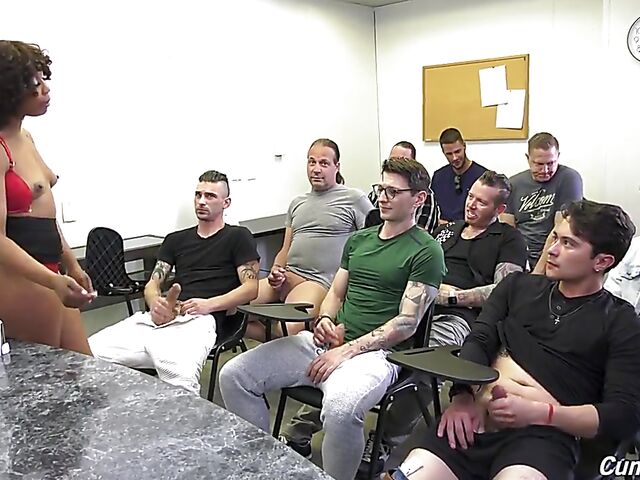 Interracial blow bang in the classroom with cum hungry ebony teacher Misty Stone